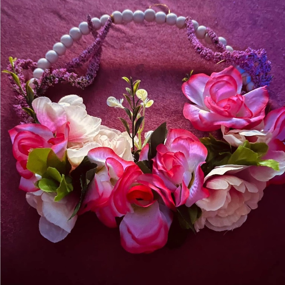 Pink and White Floral Decor Accent Headpiece
